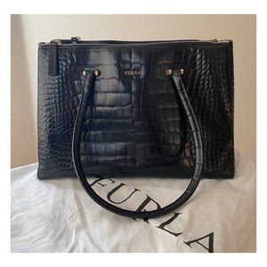 Furla croc-embossed satchel